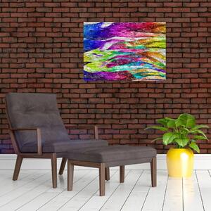 Obraz - Cihlová zeď s barevnými plameny (70x50 cm)