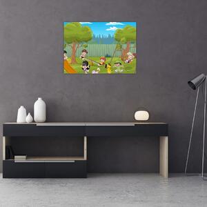 Skleněný obraz - Děti na hřišti (70x50 cm)