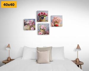Set obrazů kytice květin ve vintage provedení Varianta: 4x 40x40