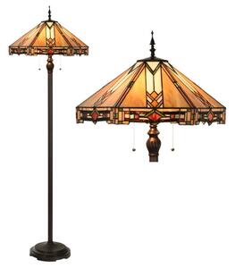 Stojací lampa Tiffany s béžovými sklíčky na dřevěné noze Vardon – 40x61 cm