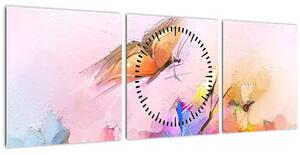 Obraz - Motýl nad květinou, abstrakce (s hodinami) (90x30 cm)