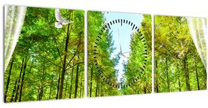 Obraz - Výhled na les (s hodinami) (90x30 cm)