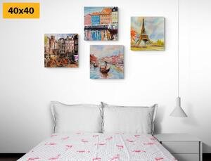 Set obrazů malované města v pastelových barvách Varianta: 4x 40x40
