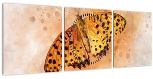 Obraz - Oranžový motýl, aquarel (s hodinami) (90x30 cm)