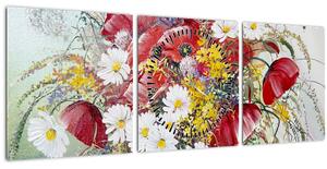 Obraz vázy s divokými květy (s hodinami) (90x30 cm)