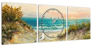 Obraz - Písečná pláž (s hodinami) (90x30 cm)