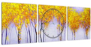 Obraz žlutých stromů (s hodinami) (90x30 cm)