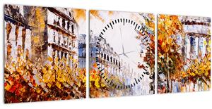 Obraz - Ulice v Paříži (s hodinami) (90x30 cm)