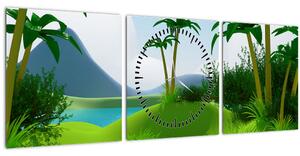 Obraz - Jezera v jungli (s hodinami) (90x30 cm)