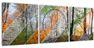 Obraz - Střídání ročních období (s hodinami) (90x30 cm)