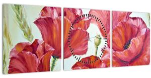Obraz - Květy vlčích máků (s hodinami) (90x30 cm)