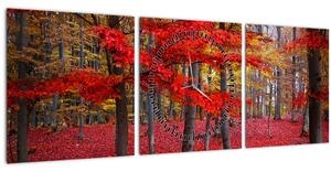 Obraz - Červený les (s hodinami) (90x30 cm)