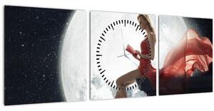 Obraz - Žena za svitu měsíce (s hodinami) (90x30 cm)
