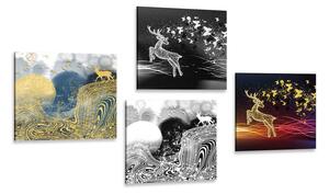 Set obrazů pohádkové jeleny v abstraktním provedení Varianta: 4x 40x40