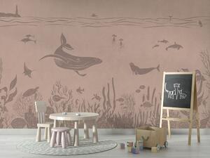 Tapeta podmořský svět - Monochrome Sea - Vintage pink | Fugu Materiál: Digitální eko vlies - klasická tapeta nesamolepicí