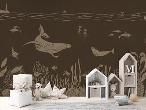 Tapeta podmořský svět - Monochrome Sea - Vintage brown | Fugu Materiál: Digitální eko vlies - klasická tapeta nesamolepicí