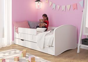 BIM Dětská postel ALEX se zásuvkou, matrací a zábranou 140x70 cm bílý mat