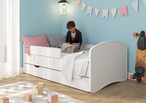 BIM Dětská postel ALEX 180x80 cm se zásuvkou, matrací a zábranou, bílý mat