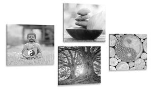 Set obrazů v černobílém stylu Feng Shui Varianta: 4x 40x40