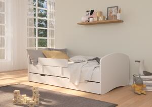 BIM Dětská postel ALEX 180x80 cm se zásuvkou, matrací a zábranou, bílý mat