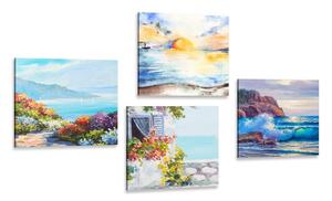 Set obrazů výhled na moře v imitaci malby Varianta: 4x 40x40