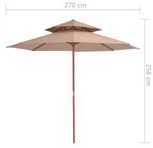 Dvoupatrový slunečník s dřevěnou tyčí - 270 cm | hnědá
