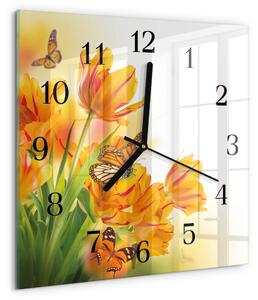 Skleněné hodiny na stěnu Tulipány zskc-30x30-00179072