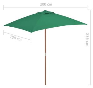 Zahradní slunečník s dřevěnou tyčí - 150x200 cm | zelený