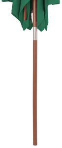 Zahradní slunečník s dřevěnou tyčí - 150x200 cm | zelený