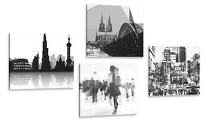 Set obrazů život ve velkoměstě v černobílém provedení s abstraktním nádechem Varianta: 4x 40x40