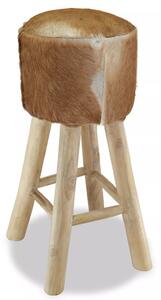Barová stolička - kulatá | pravá kůže a teak