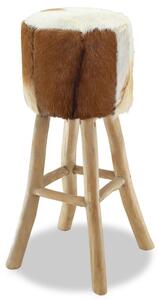 Barová stolička - kulatá | pravá kůže a teak