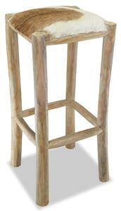 Barová stolička - hranatá | pravá kůže a teak
