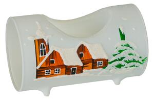 Svícen bílý - hnědá chaloupka 1 svíčka