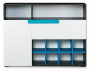 KONSIMO Komoda SHIBU grafit bílá modrá 121 x 91 x 35 cm