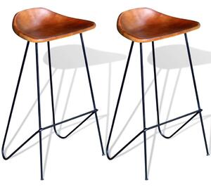 Barové stoličky 2 ks z pravé kůže | hnědé