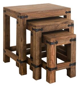 CASTLE Příruční stolek - set 3 stolků, palisandr
