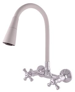 Vodovodní baterie dřezová s flexibilním ramínkem se sprchou MORAVA RETRO MK302.0/13S Barva: Chrom/šedá, kód produktu: MK302.0/13S, Rozteč připojení (mm): 100