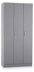 Dřevěná šatní skříňka Visio LUX - 3 oddíly, 90 x 42 x 190 cm, šedá