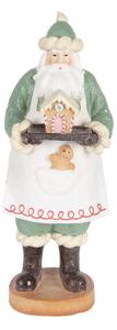 Vánoční dekorace Santa Claus pekař s perníkovým domečkem v zeleném šatu – 11x11x30 cm
