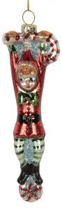 Skleněná vánoční ozdoba skřítek s cukrovou hůlkou Candy Cane – 5x2x14 cm