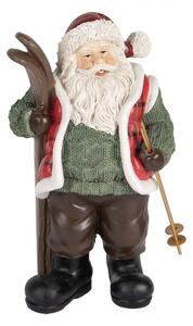 Vánoční dekorace figurka Santa Clause v zeleném světru s lyžemi – 15x11x25 cm