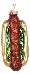 Skleněná vánoční ozdoba párek v rohlíku Hot Dog – 4x3x10 cm