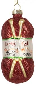Červená skleněná vánoční ozdoba klubíčko vlny s pletacími jehlicemi Santa Red Wool – 8x8x8 cm