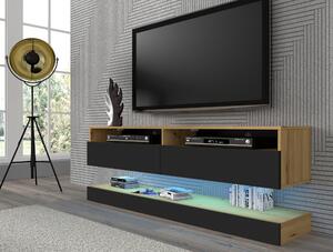 BIM Televizní stolek DUO 160 cm závěsný s panelem dub artisan/černy
