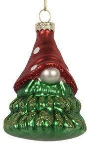 Červeno-zelená skleněná vánoční ozdoba sklandinávský vánoční skřítek Tomte – 5x4x9 cm
