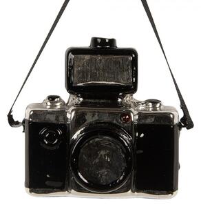 Černá skleněná vánoční ozdoba fotoaparát – 9x5x9 cm