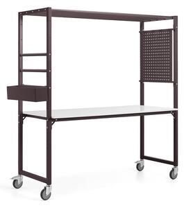 AJ Produkty Mobilní multifunkční stůl TEAMWORK, box na příslušenství, perforovaný panel, vínová/whiteboard deska