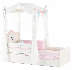 Dětská postel 90x200 s nebesy Sunbow - béžová/růžová