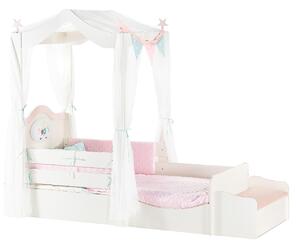 Dětská postel 90x200 s lavicí Sunbow - béžová/růžová